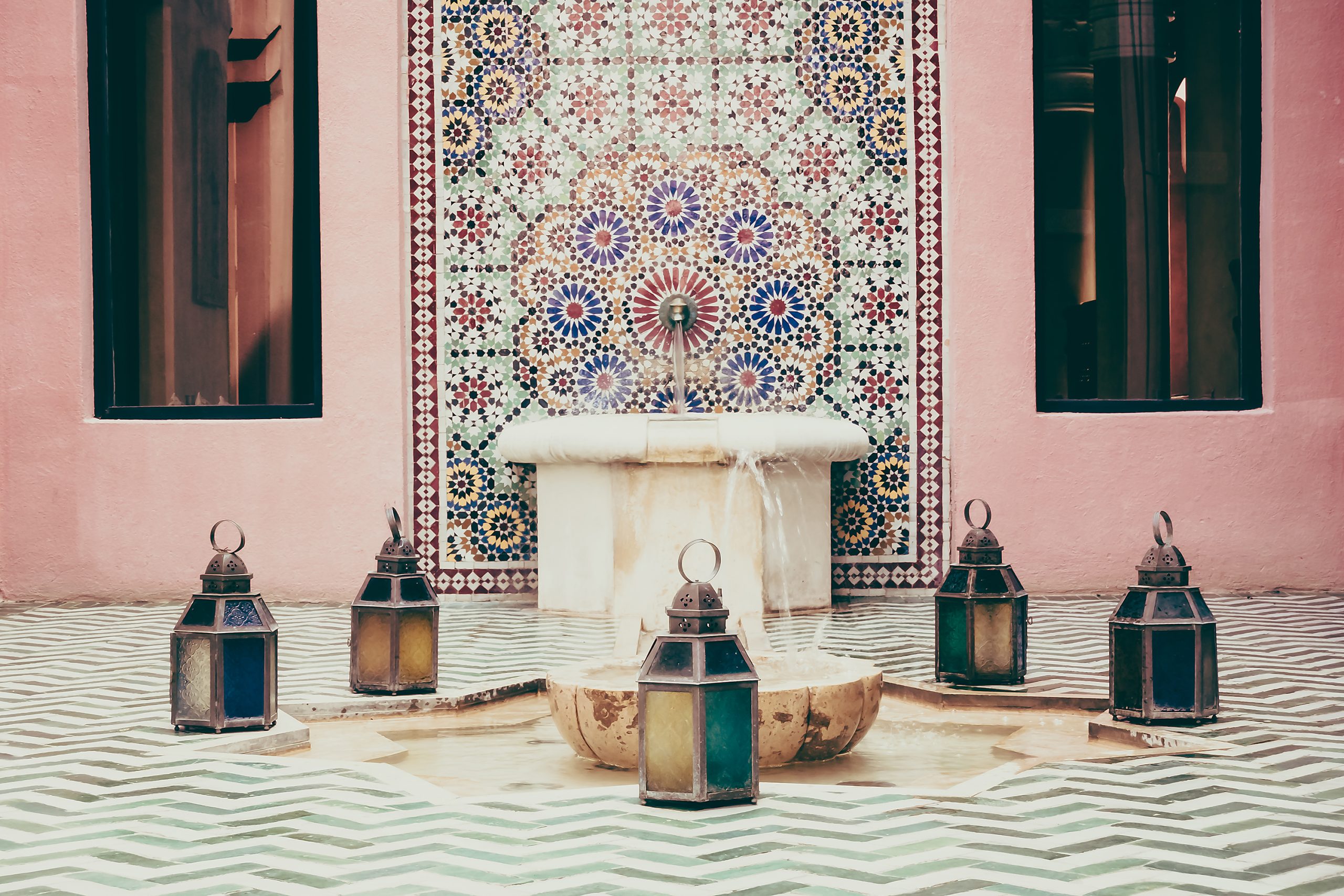 Fountain and Architecture morocco style decoration interior - Vintage Filter